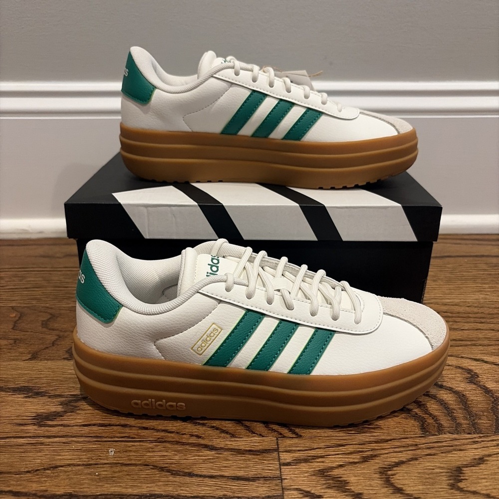 Adidas VL Court Bold White Green Sneakers Shoes Women's Size 5.5 JQ7832
